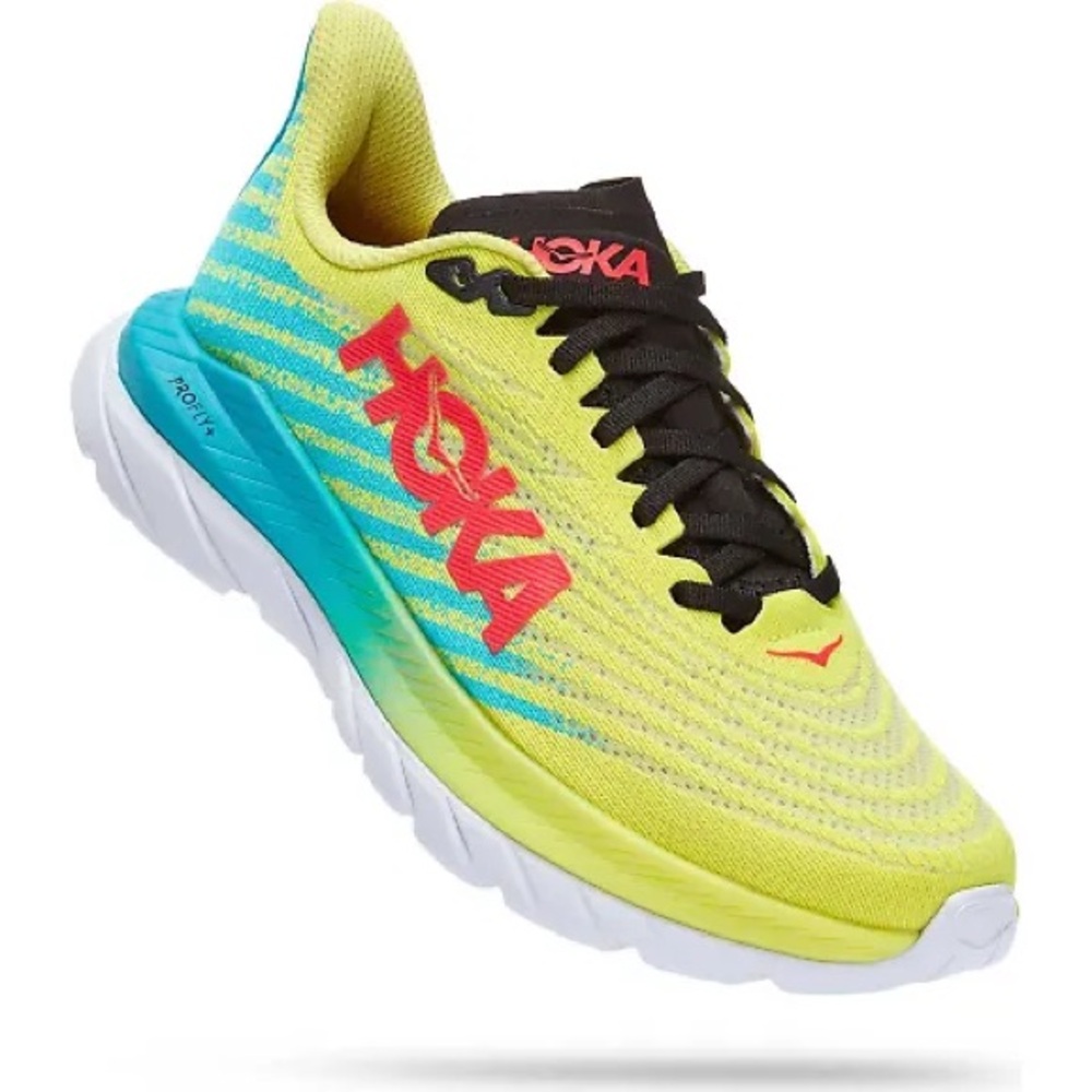 Hoka Men's Neon Yellow Teal Running Sneakers with Red Logo